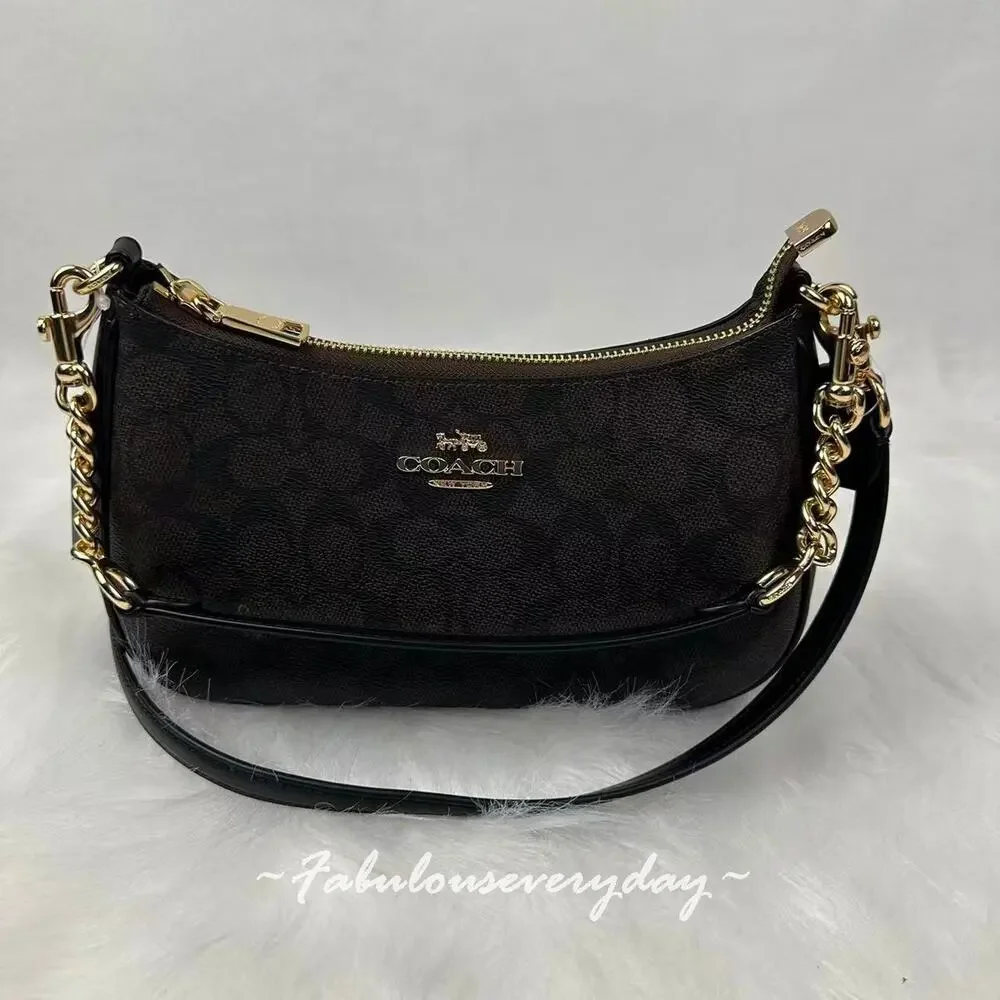 Coach Teri Shoulder/Crossbody Bag Signature Canvas/Gold/Walnut/Black CV933 NWT